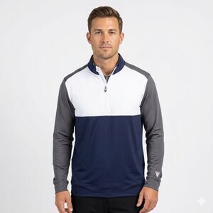 Levelwear Men's Splice 1/4 Zip Pullover - Size Medium - Navy/White/Grey - NWT